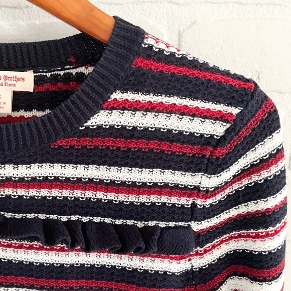 Brooks Brothers Women’s Red Fleece Knit Sweater cotton Ruffle Navy red White S - Picture 4 of 10